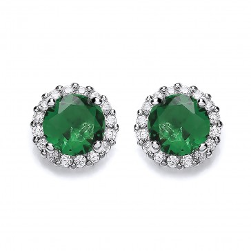 RP Silver Earrings FF Green/White CZ Studs