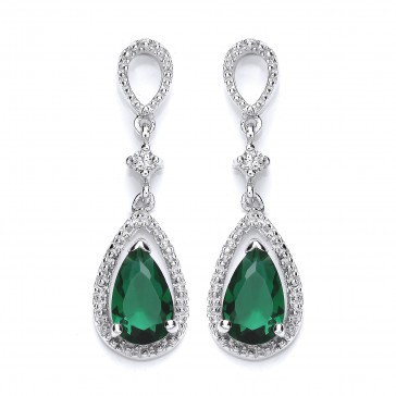 RP Silver Earrings FF Green/White CZ Drops