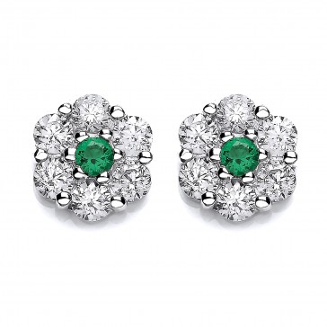 RP Silver Earrings FF Green/White CZ Cluster Studs 