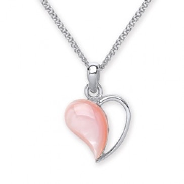 Rhodium Plated Silver Pendant Pink Mother of Pearl