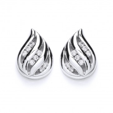 RP Silver Earrings FF CZ Teardrop Studs