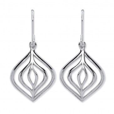 Rhodium Plated Silver Earrings H.W. Polish Ribbed Drops
