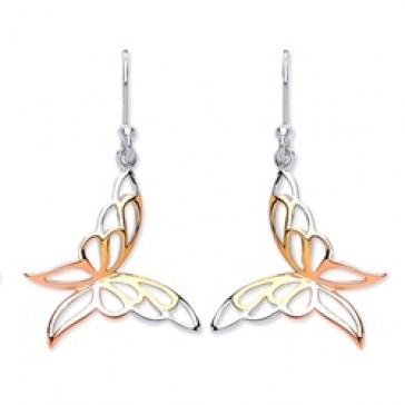 3 Colour Plated Silver Earrings H.W. Butterfly Drops