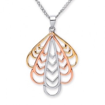 3 Colour Plated Silver Pendant Open Leaf