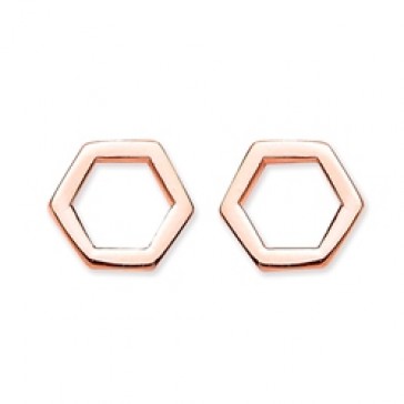 Rose Gold Plated Silver Earrings F.F. Open Hexagon Studs