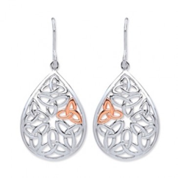 Rhodium Plated/Rose Gold Plated Silver Earrings H.W. Celtic Drops