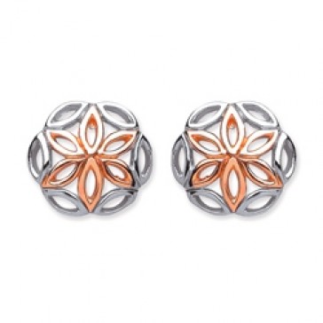 Rhodium Plated/Rose Gold Plated Silver Earrings F.F. Round Studs