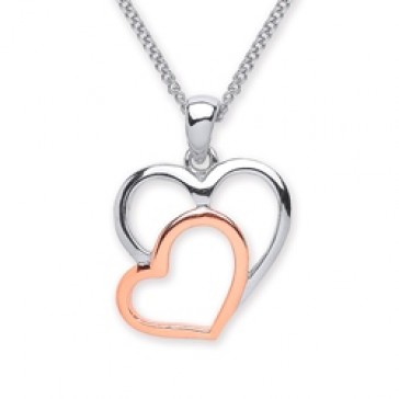 Rhodium Plated/Rose Gold Plated Silver Pendant 2 Hearts