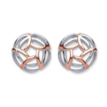 Rhodium Plated/Rose Gold Plated Silver Earrings F.F. Open Round Studs