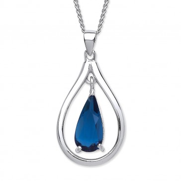 RP Silver Pendant Blue Crystal Open Pear