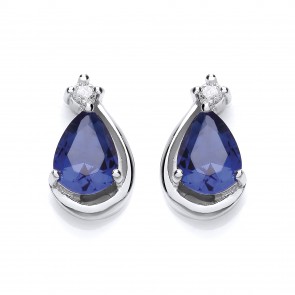 RP Silver Earrings FF Sapphire CZ Pear Studs