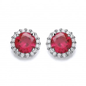 RP Silver Earrings FF Red/White CZ Studs