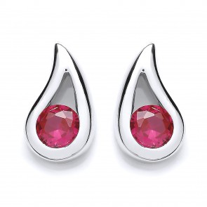 RP Silver Earrings FF Red Crystal Studs 