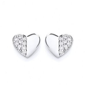 RP Silver Earrings FF CZ Heart Studs