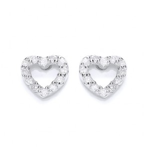 RP Silver Earrings FF CZ Open Heart Studs