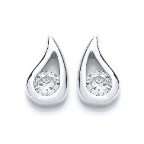 RP Silver Earrings FF CZ Open Pear Studs