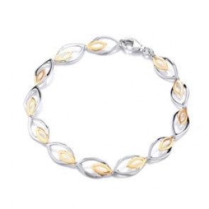 Rhodium Plated/Gold Plated Silver Bracelet Open