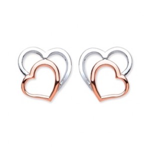 Rhodium Plated/Rose Gold Plated Silver Earrings F.F. Hearts Studs